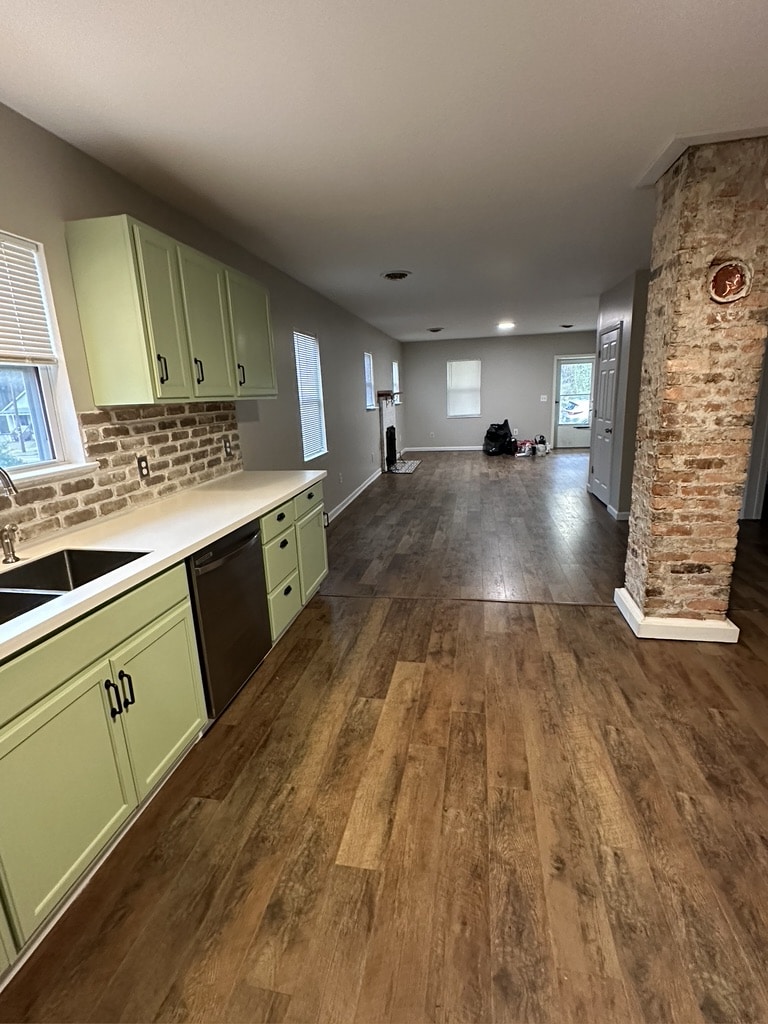 Kitchen toward living room open floor plan